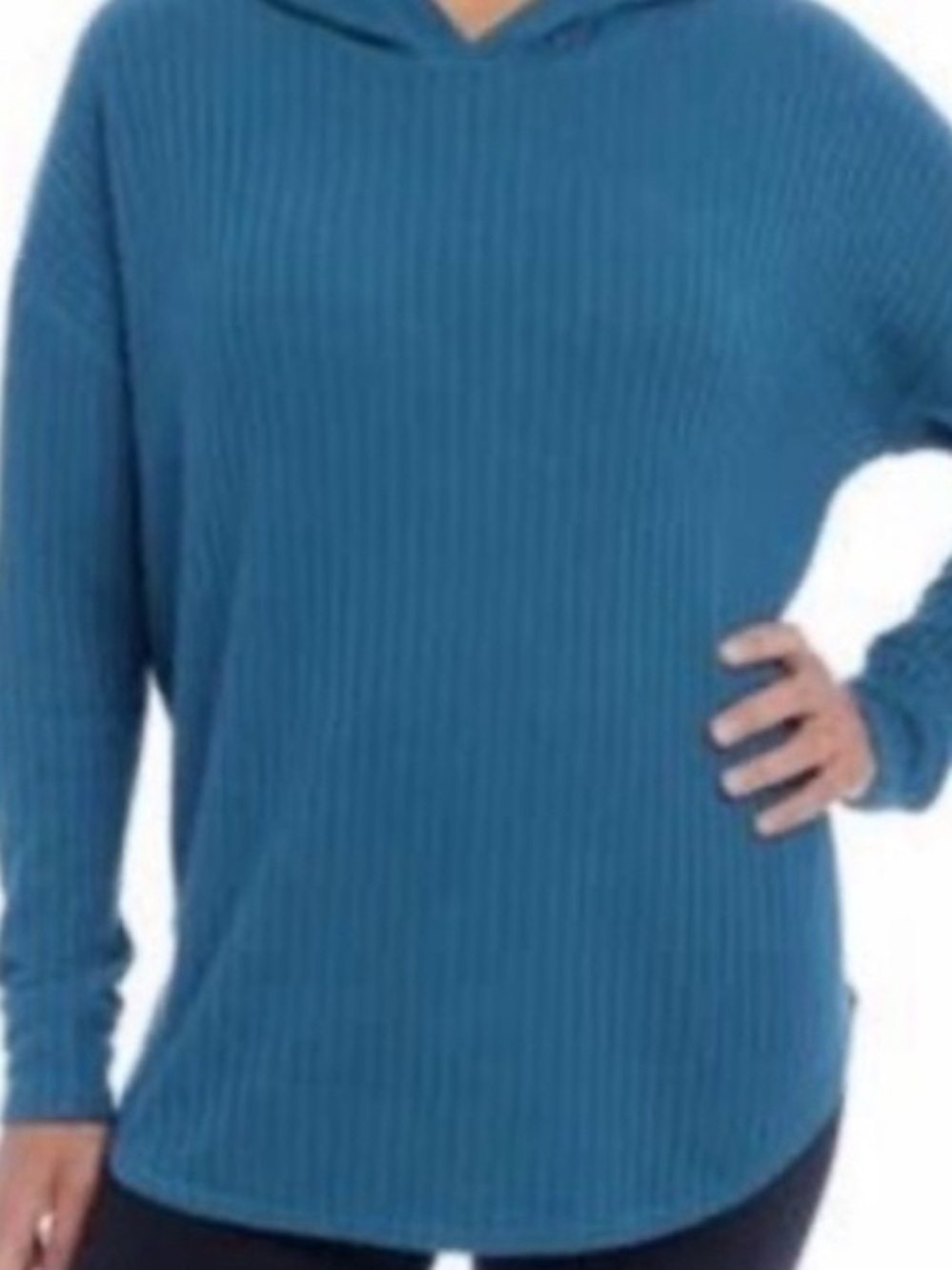 SO Blue Ribbed Hooded Cowl Sweater